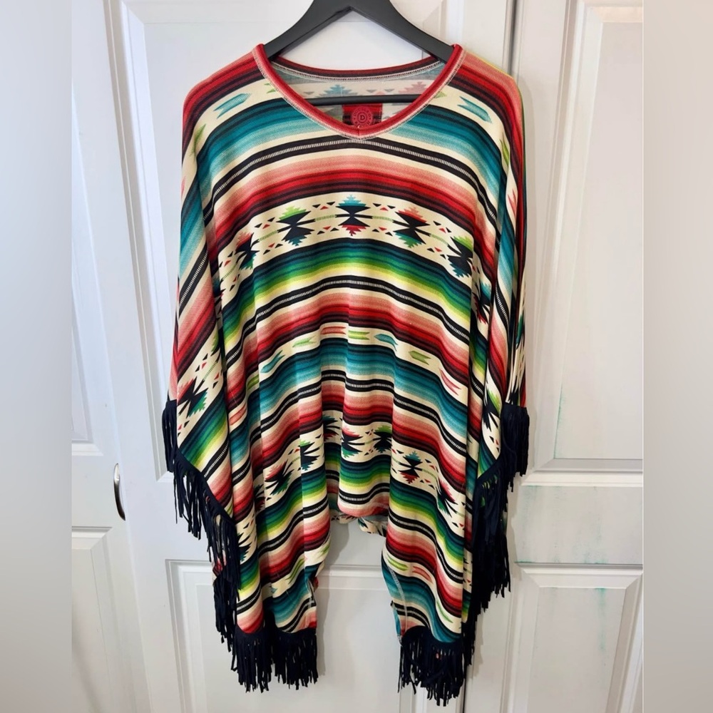 Double D Ranch Colorful Serape Poncho with Fringe